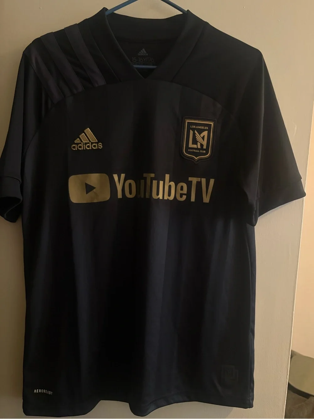 adidas Los Angeles FC Black with Gold Accent Short-Sleeve Jersey- 15-16Y/176